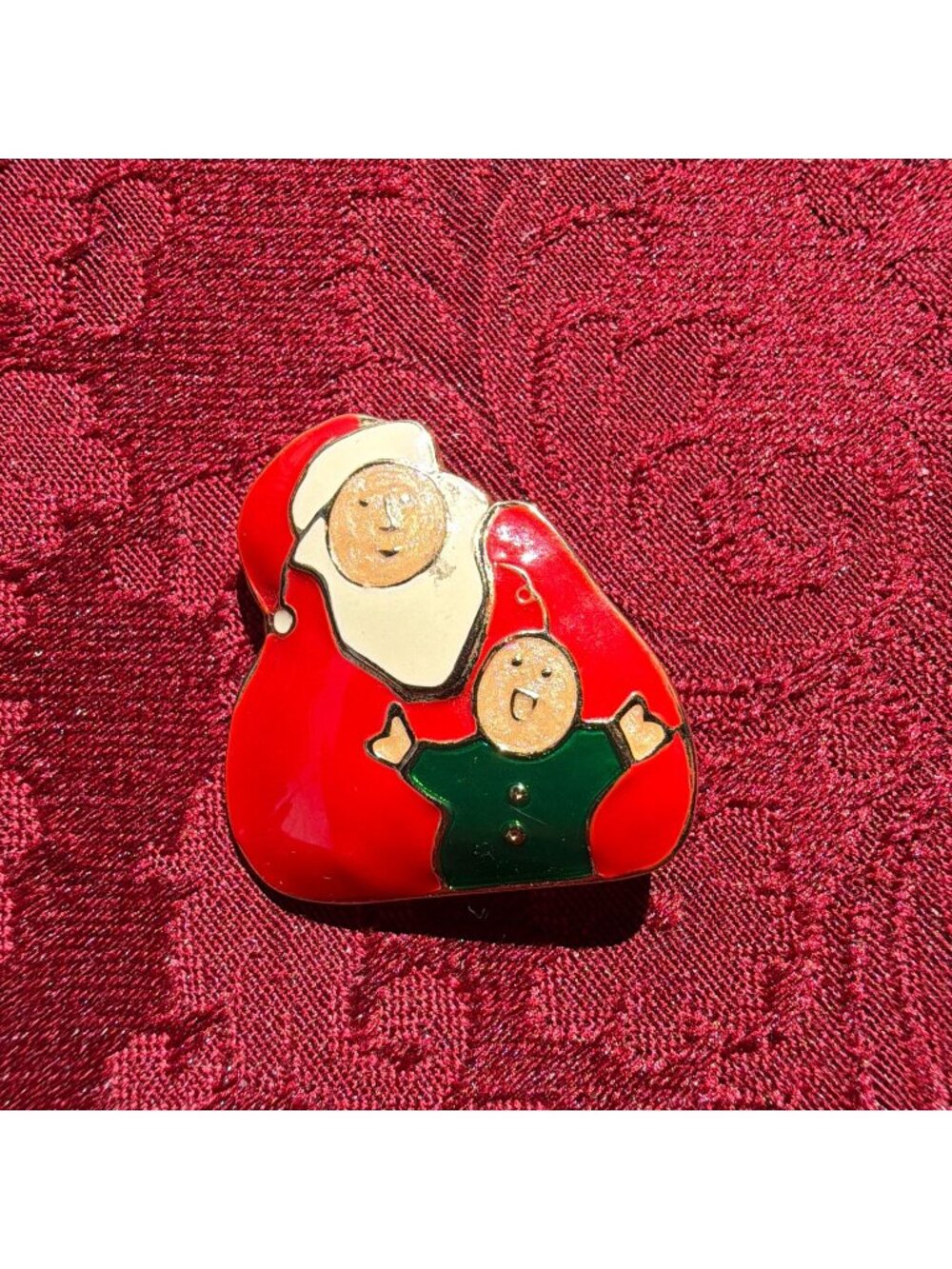 Vintage Edgar Berebi Santa Elf Christmas Brooch Pin Red Green Enamel Gold Tone
